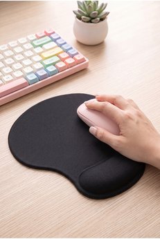Fibaks Ergonomik Bilek Destekli Siyah Mouse Pad Kumaş Yüzey Kaymaz Taban Jel/Sünger Bileklikli