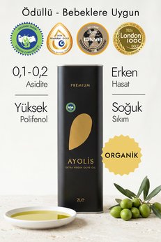 Ayolis Premium Organik Zeytinyağı 2 Lt Ödüllü Soğuk Sıkım Natürel Sızma Zeytinyağı
