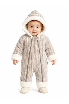 Chicsy Baby Tatlı Unisex Bebek Fitilli Kadife Kozmonot Tulum Peluş Kürklü Kapüşonlu Çift Fermuarlı Kışlık Bebek Tulumu
