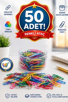 nistabolje 50 Adet Ataş Renkli Ataç Ofis Okul Belge Düzenleme Klipsi