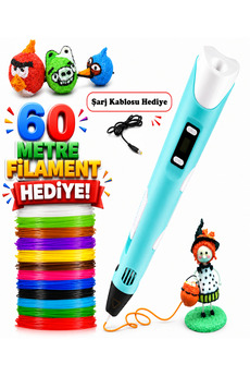 Reidan 60M 3D Yazıcı Kalem 3 Renkli PLA/ABS Filamentler 3D Çizim Yazıcısı Çocuklar/Yetişkinler