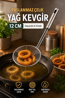House Bird Paslanmaz Çelik Metal Yağ Kevgir 12 Cm Kızartma Süzgeci Uzun Saplı Dayanıklı Mutfak Gereci