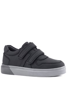 Ortopedikal Rakerplus 3751-Scgr Siyah Cilt Gri Tabanlı % 100 Hakiki Deri Cırtlı Erkek Çocuk Sneaker
