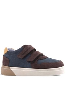 Ortopedikal Rakerplus 3751-Kmas Kahve Koyu Mavi % 100 Hakiki Deri Cırtlı Erkek Çocuk Sneaker