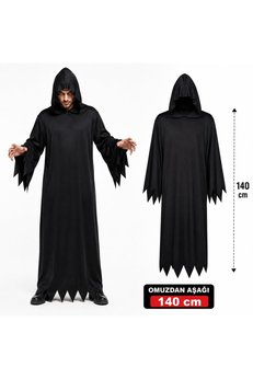 Evimdeyokyok Yetişkin Siyah Kapüşonlu Cellat Hayalet Kostümü 140 Cm
