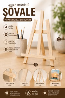 kutuTR Masaüstü Şövale Ahşap Mini Şövale Üç Ayaklı Resim Şövalesi Ressam Sehpası 29x35
