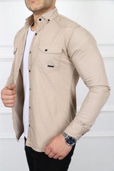 KOTCUBABA Erkek Kot Gömlek Slim Fit Krem