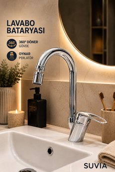 SUVİA Lavabo Bataryası 360° Döner Gövde Oynar Perlatör Pirinç Gövde Krom Sıcak Soğuk Su
