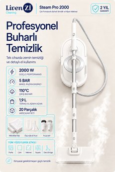Livenzi Steam Pro 2000 Çok Fonksiyonlu Buharlı Temizlik & Hijyen Makinesi Beyaz