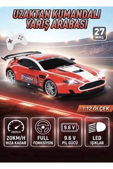 Tıfıl Toys Uzaktan Kumandalı Full Fonksiyon Şarjlı Işıklı 1:12 Ölçekli Süper Hızlı Kırmızı Yarış Arabası