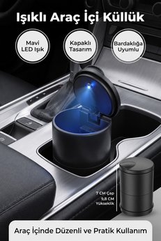 DEMPOWER LED Işıklı Araç İçi Küllük Kapaklı Bardaklık Uyumlu