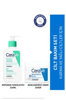 CeraVe Karma&Yağlı Ciltlere Özel Cilt Bakım Seti:Köpüren Temizleyici 236 ML&Nemlendirici Krem Kavanoz 340GR
