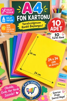 nistabolje A4 Boyutu Renkli Fon Kartonu 10 Farklı Renk 23 X 34 Cm Eğitici Etkinlik Kartonu