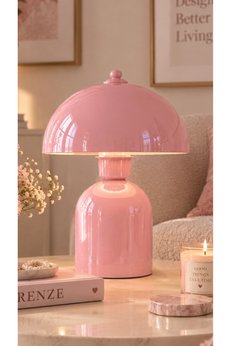 burenze Pinky Abajur Pembe Metal Gövde Masa Lambası