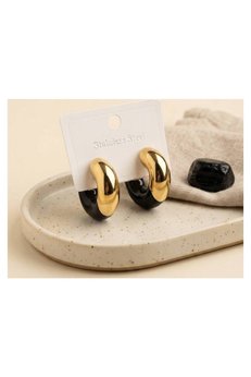 Evimdeyokyok 316L Çelik Gold Renk Siyah Halka Model Kadın Küpe Tj-Bkp12033