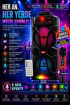 nextbuy Şarjlı Mikrofonlu 20W*2+15W Bluetooth Hoparlör 8x2 Extra Bass Parti Eğlence Led Işıklı Sd Kart Fm Usb Girişli Speaker