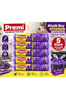 Premi Büyük Boy Büzgülü Çöp Torbası Lavanta Kokulu