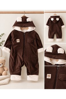 SANTRALBEBE Erkek Bebek İçi Peluşlu Kadife Tulum