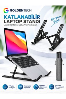 Golden Tech Alüminyum Ayarlı Laptop Macbook Uyumlu Notebook Yükseltici Stand - Siyah