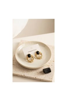 Evimdeyokyok 316L Çelik Gold Renk Vintage Siyah Taşlı Küpe Tj-Bkp12053