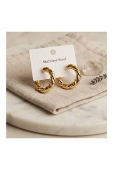 Evimdeyokyok 316L Çelik Gold Renk Vintage Kıvrımlı Halka Model Küpe Tj-Bkp12059