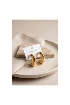 Evimdeyokyok 316L Çelik Gold Renk Bombeli Kroasan Model Küpe Tj-Bkp12047