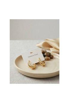 Evimdeyokyok 316L Çelik Gold Renk Kıvrımlı Halka Model Küpe Tj-Bkp12048