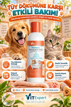 Vitexpert Daha Parlak Yumuşak ve Sağlıklı Tüyler İçin Klinik Onaylı Doğal Bitkisel Argan Yağlı Panthenollü Hassas Deri Nemlendirici Tüy Dökülmesi Önleyici Tüy ve Deri Bakımı Kedi Köpek Şampuanı