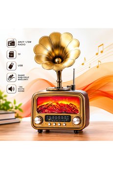 Evimdeyokyok Vintage Retro Bluetooth Hoparlör Gramofon Tasarımlı Am Fm Sw Radyo Usb Tf Kartlı Rt-422