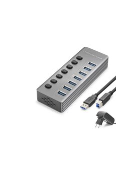 Evimdeyokyok Usb 3.0 Anahtarlı Güç Adaptörlü Hub 7 Port 5 Gbps Gri Hdx7047
