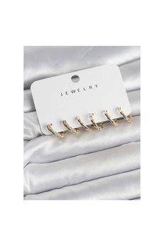 Evimdeyokyok Gold Renk Pirinç Kemik Model 3 Çift Kadın Küpe Seti - Tj-Bkp11646
