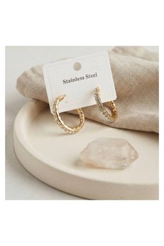 Evimdeyokyok 316L Çelik Gold Renk Zirkon Taşlı Halka Model Küpe Tj-Bkp12056