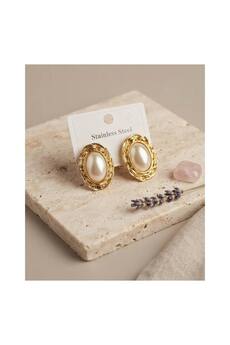 Evimdeyokyok 316L Gold Renk Gold Renk Vintage Beyaz İncili Model Küpe Tj-Bkp12060