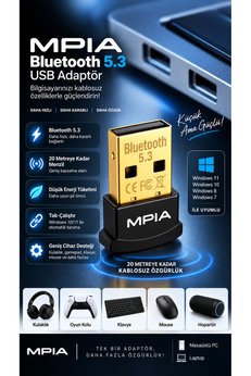 MPIA Bluetooth 5.3 Usb Dongle - Kablosuz Adaptör Pc & Laptop Için Bluetooth Alıcı