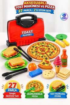 YILDIRIM OYUNCAK 25 cm Tost Makinesi ve Pizza Aksesuarlı 2'li Set Evcilik Mutfak Seti Aksesuarlı 27 Parça