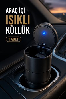 MAROKEN LED Aydınlatmalı Araç İçi Küllük Kapaklı Siyah Araba Küllüğü Bardaklık Tipi Pratik Tasarım