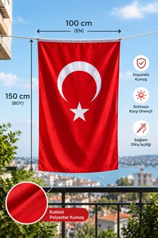 AKYILDIZ store Türk Bayrağı 100x150 cm Raşel Kumaş - Kenar Dikişli