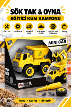 Metito Toys Mini Eğitici Sök & Tak İnşaat Kum Kamyonu 3+ Yaş DIY-Stem