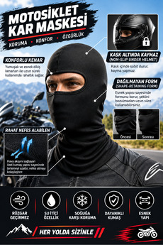 SRSMOTO Motosiklet Kar Maskesi Siyah Balaklava – Soğuk Hava Rüzgar ve Toz Koruyucu Kask Altı Maske