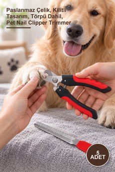Yenilig 5 Adet Evcil Hayvan Tırnak Makası Seti – Paslanmaz Çelik Kilitli Tasarım Törpü Dahil Pet Nail Clipper Trimmer