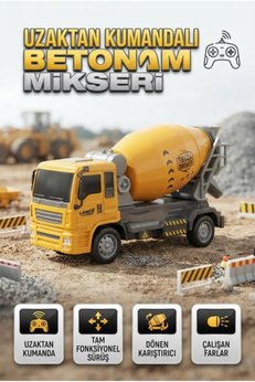 Tıfıl Toys Uzaktan Kumandalı 5 Fonksiyonlu Işıklı 1:50 Ölçekli Dönen Tamburlu Beton Mikseri Oyuncak İş Makinesi