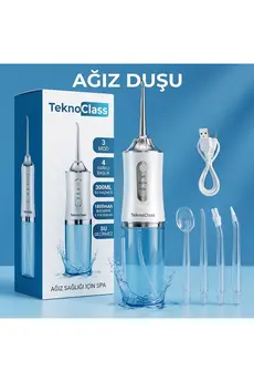 TeknoClass Şarj Edilebilir 4 Başlıklı Taşınabilir Diş Protez Bakım Ve Ağız Duşu Beyaz