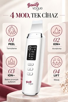 Beauty Vogue C6 Şarj Standlı Ultrasonik Cilt Temizleme Cihazı - Siyah Nokta Giderici & LCD Ekranlı Scrubber - Spatula - Cilt bakım Cihazı - Led Işık Terapili