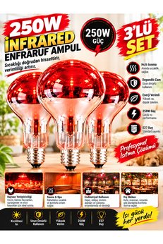 LDN 3 Adet --250W İnfrared Isıtıcı Ampul 3'lü Set - Kırmızı Kızılötesi Civciv ve Hayvan Isıtma Lambası E27 Duy Enfraruj Kızılötesi Ampul