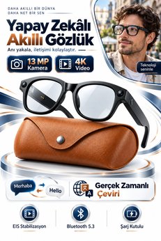 EN SİGA Kameralı 13 MP Yapay Zeka Akıllı Gözlük 4K Video EIS Stabilizasyon Gerçek Zamanlı Çeviri Bluetooth Müzik Görüşme