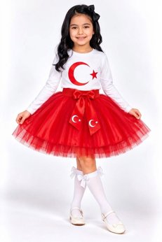 Trendmirend 29 Ekim VE 23 Nisan AY Yıkdız UZ KOL Bayraklı Tişört VE Etek Takım