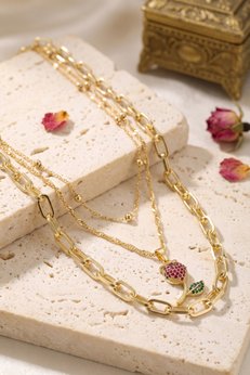 Evimdeyokyok Gold Renk Lale Detaylı Kombin Kadın Kolye Tj-Bko11258