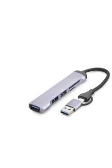 Evimdeyokyok Usb Type-C 3.0 Hub Kart Okuyucu 5 Port 5 Gbps Gri Hdx7900