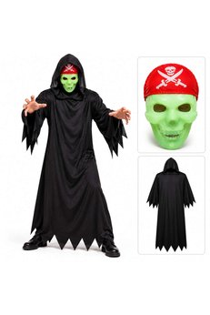 Evimdeyokyok Fosforlu Kafatası Maskeli Siyah Hayalet Kostümü – 140 Cm