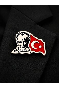 YÖRÜK TASARIM Atatürk&Bayrak Yaka Rozeti Krom Kaplama
